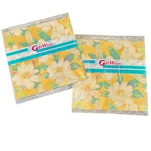 Vintage 1996 Cleo Gift Wrap 2 Packs Magnolia Floral Yellow All Occasion 4 Sheets